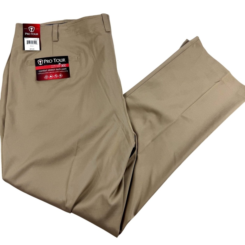 Pro Tour Motionplay 360 Pants Mens 42x31 Beige Golf Khakis Tech UPF 50 NEW $70‎